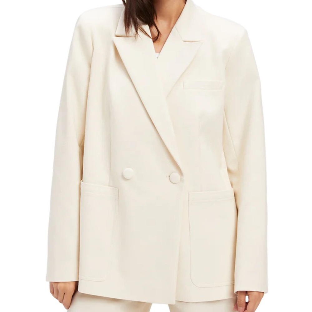 Good American The Boss Cream Double-Breasted Blazer, US Small/Medium